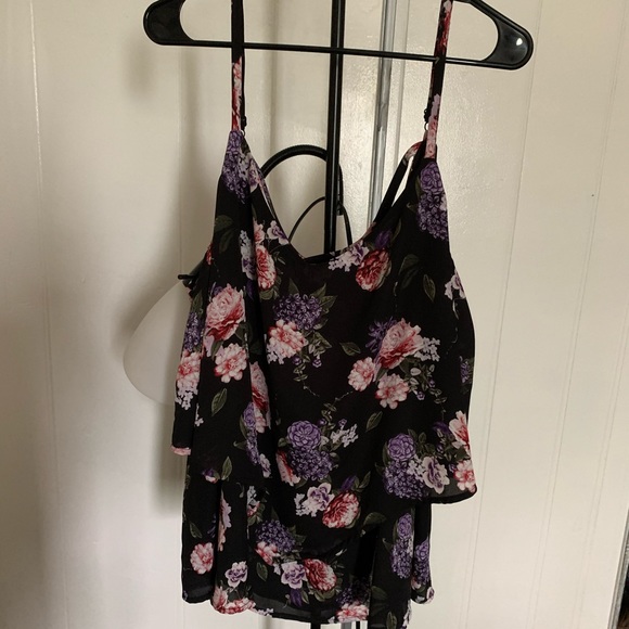 Black Floral Layered Tank Top - Picture 1 of 3